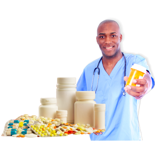 male nurse holding medicines
